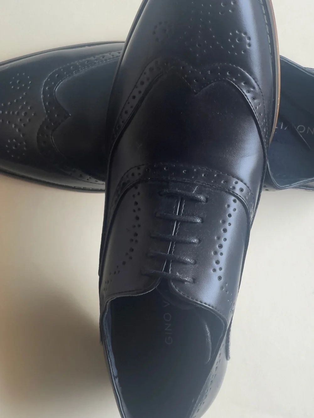 Gino Vitale Black Leather Wingtip Derby Shoes